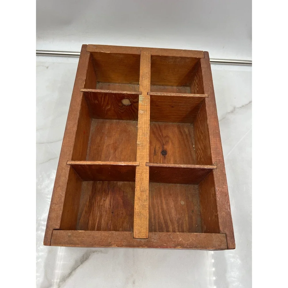Vintage Wooden 6 Compartment Tool Caddy Organizer Tray Rustic Farmhouse Storage